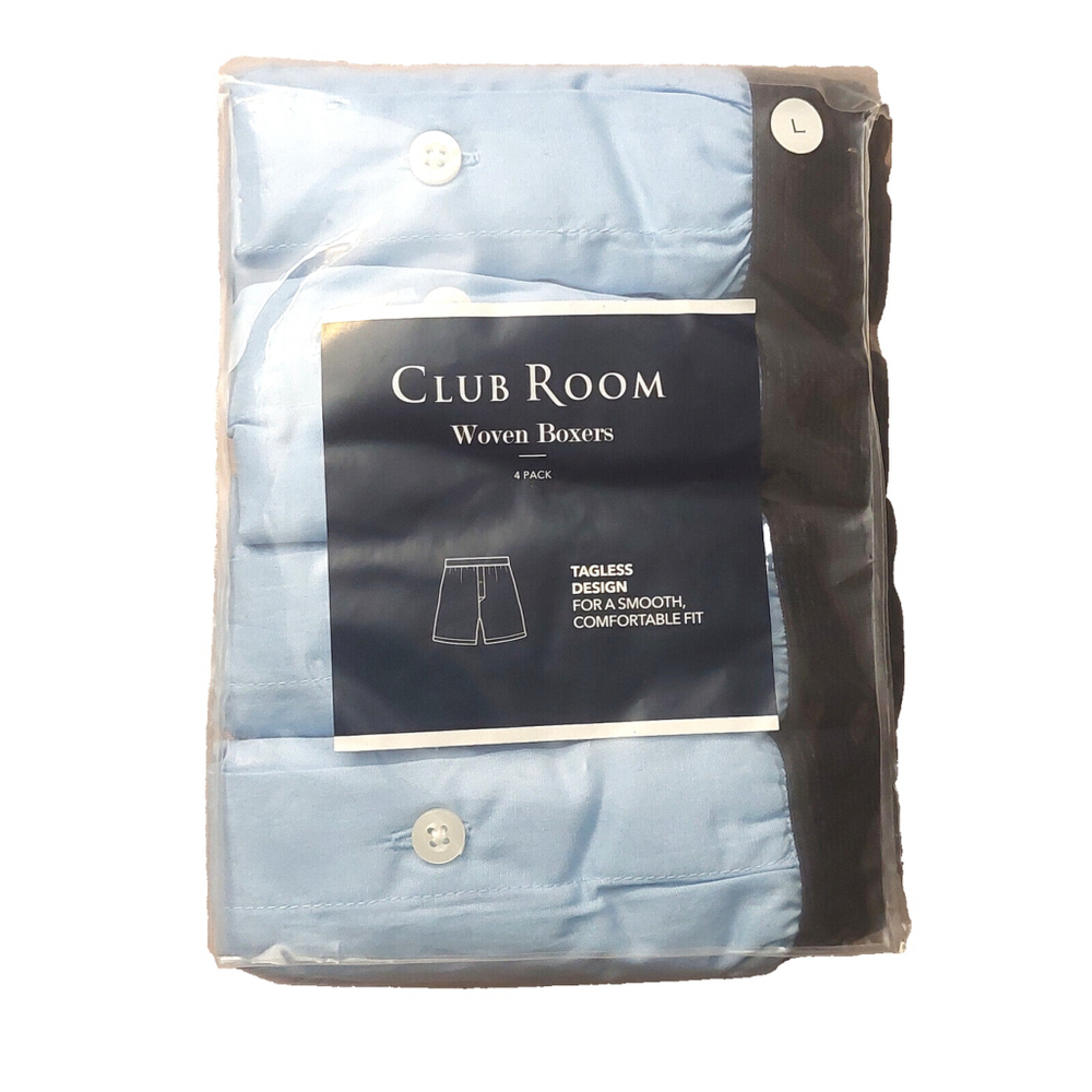 Club Room Men's Light Blue Woven Cotton Tagless 4-Pack Underwear Boxer Size L